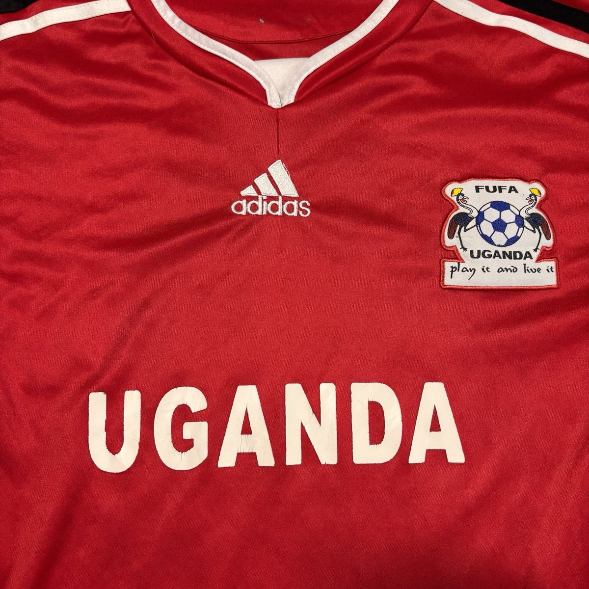 Vintage Adidas Uganda Cranes FUFA Soccer Jersey Red Long Sleeve