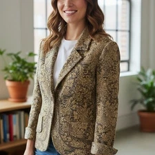 FDJ French Dressing Elegant Tan and Brown Women's Sort Vintage 90's Blazer Sz 12