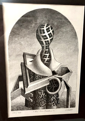 Original 1970 Juan Carlos Liberti El Constructor Print Surrealism Pencil Signed