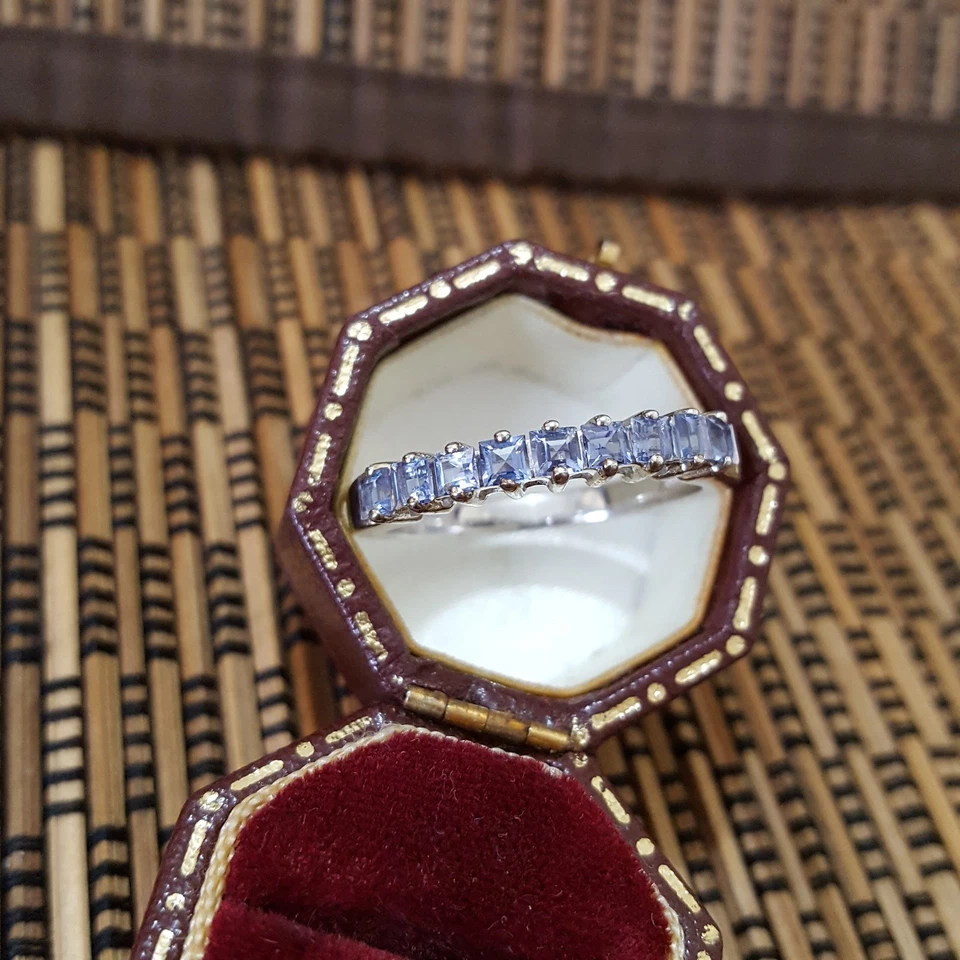 Anillo de Plata de Ley 925, Banda de Tanzanita Genuina, Talla U EE. UU. 10, Joyería de Plata Foto 3 de 4