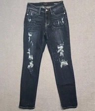 Judy Blue Jeans Womens Size 3/26 Boyfriend Fit Blue Distressed Dark Wash JB82198