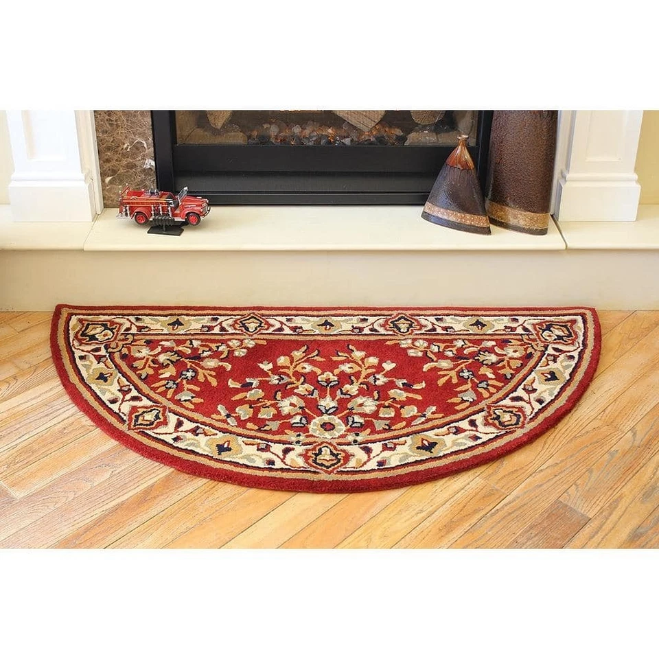 Half Round Area Rug Oriental Burgundy Virgin Wool Medallion Design 2 ft. x 5 ft. - Image 2 of 4