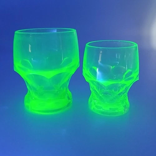 GLOWS - Vintage Uranium Georgian 4" Tumbler and 3.25" Juice Glass Anchor Hocking