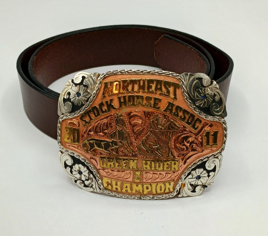 Red Bluff Buckles Cowboy Green Rider I Champion Western Trophy Leather Belt