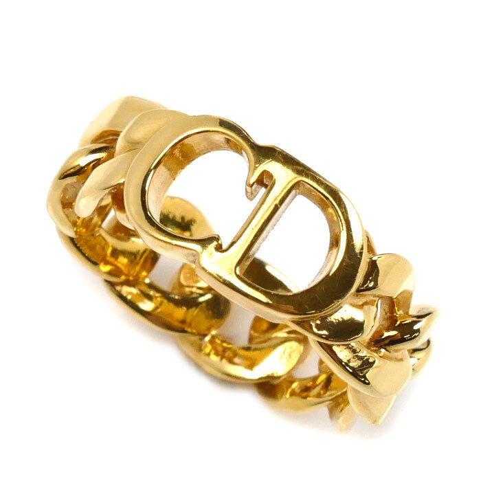 アクセサリー Christian Dior Logo gold chain ring Christian Dior CD ICON Chain Link Ring Metal Gold US#6.75~7
