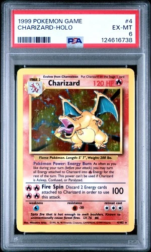 1999 POKEMON BASE SET UNLIMITED #4 CHARIZARD-HOLO PSA 6