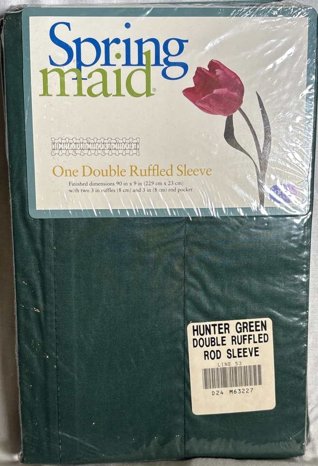 2 SpringMaid Double Ruffled Sleeve Valances Hunter Green 90" X 9" VTG NOS - Image 4 of 4