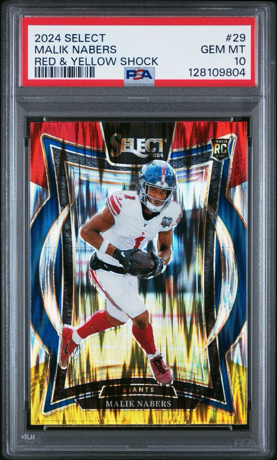 2024 Panini Select - Concourse Malik Nabers Red & Yellow Shock Prizm (RC) PSA 10