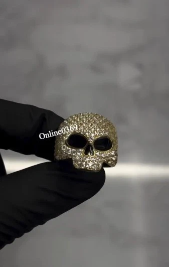 Anillo de esmalte con cabeza de calavera de diamantes cultivados en laboratorio certificado día de Halloween 925 SS para hombre Foto 3 de 4