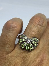 Vintage Handmade Genuine Green Peridot Filigree Setting 925 Sterling Silver Goth