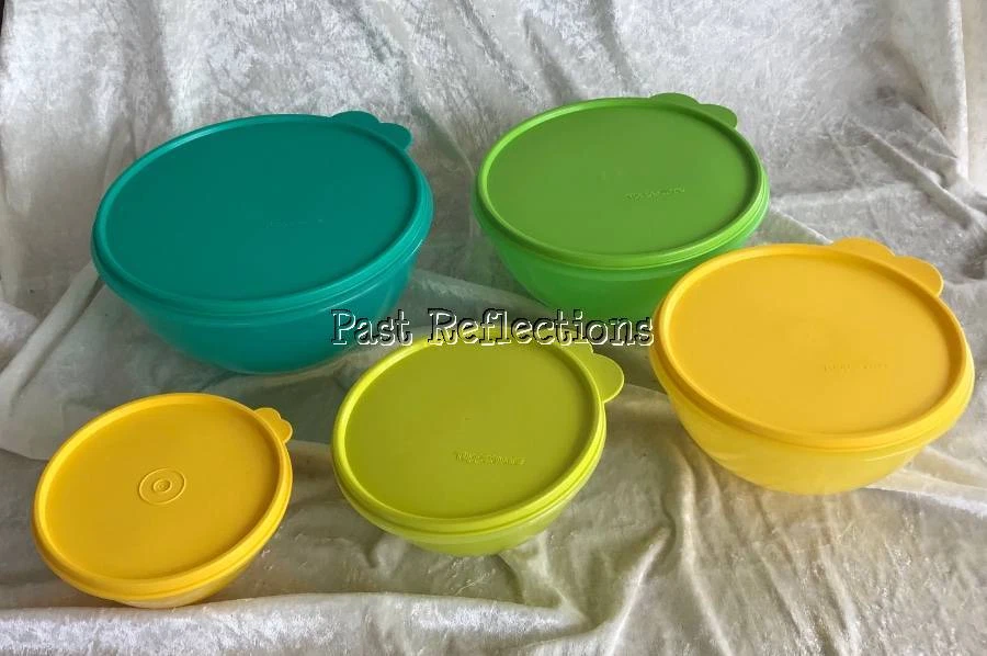 TUPPERWARE WONDERLIER SET OF 5 MIXING BOWLS EGG YELLOW TEAL PARROT GREEN LIME - Image 3 of 3