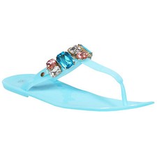Womens Jelly Flip Flops Sandals Ladies Summer Beach Diamante Toe Post Flat Shoes
