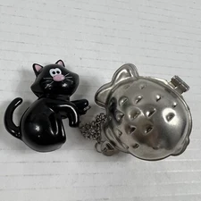 Kitty Meow Tea Cup Infuser Black Cat Stainless Steel Ball Loose Strainer Sieve