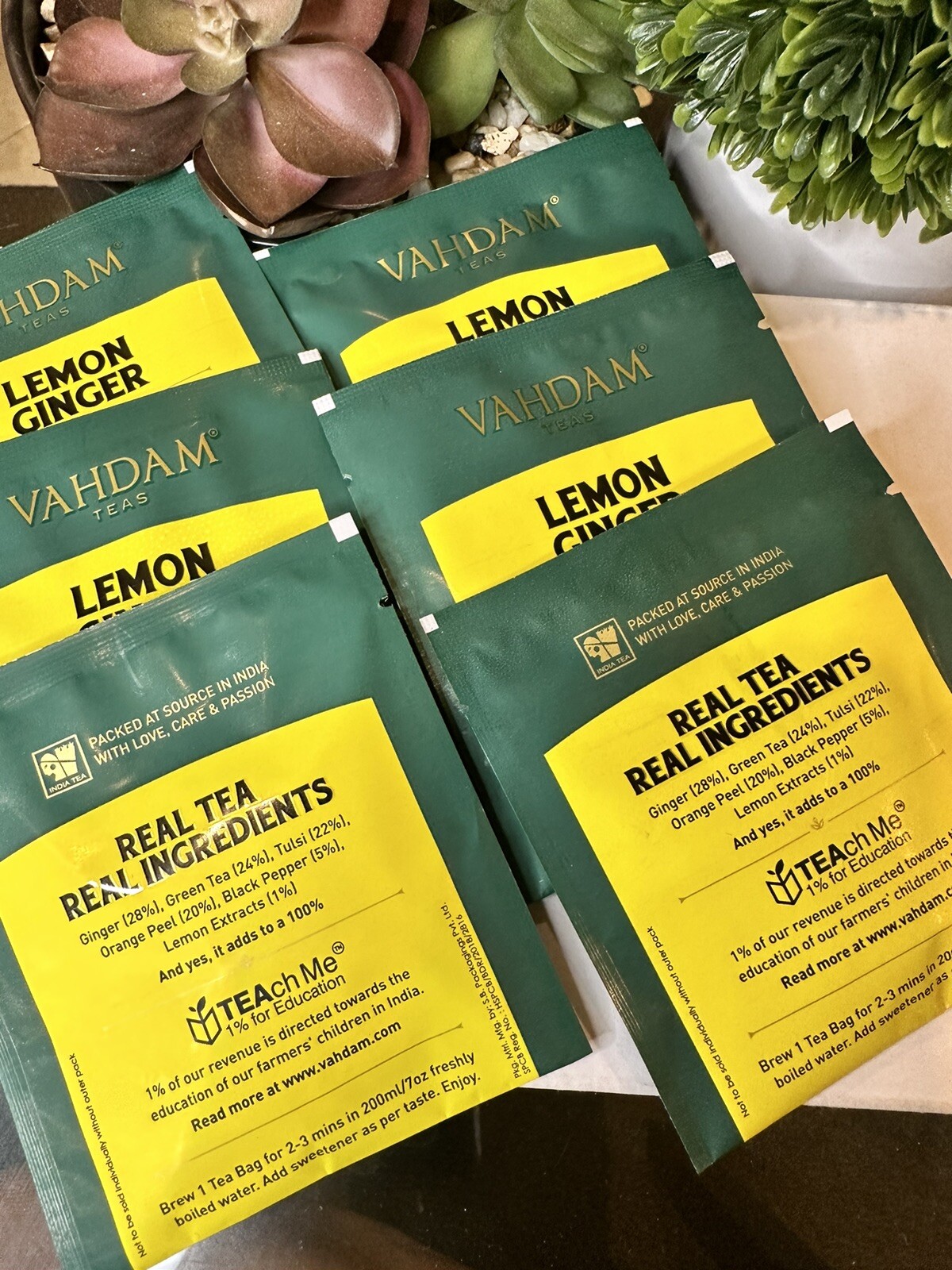 VAHDAM - Organic Ginger Lemon Green Tea 6 Tea Bags Free Shipping.