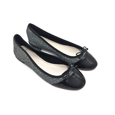 Cole Haan Black White Leather w/ Patent Cap Toe Flats Size B