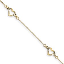 14k Yellow Gold Fancy Heart Chain Bracelet 7.25 Inch NEW
