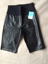 Assets By Spanx sz M Very Black Faux Leather Shaping Bike Shorts Style20331R NWT