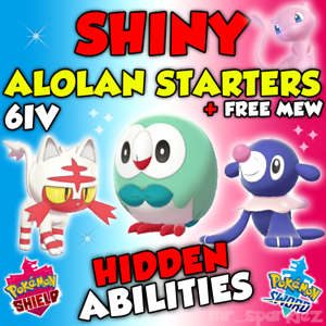 Shiny 6iv Alolan Starters 3 Pack Free Mew Shiny Pokemon Sword Shield Ebay