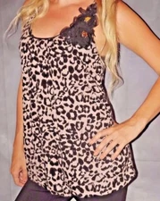 DAYTRIP Buckle Medium leopard animal tank top lace gems tunic racer back dressy 