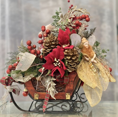 Christmas Large Centerpiece Holiday Bear Sleigh Tabletop Decoration Floral Decor - Picture 9 of 12