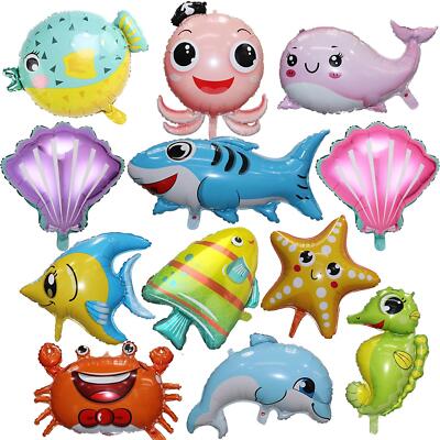 12pcs Sea Fish Animals Balloons Shark Octopus Foil Sea World Party Decor