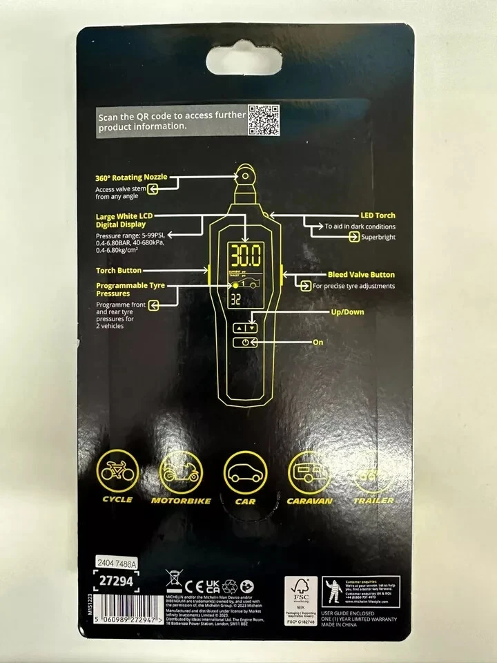 Michelin Programmable Digital Tyre Pressure Gauge - 27294 - Image 4 of 4