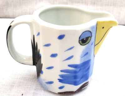 Blue Eagle Bird Creamer Pitcher 12-sided Dodecagon Ceramic 6 oz 3.25'' Unusual