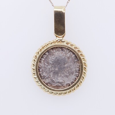 18k Gold & antike römische Münze Severus Alexander Denar Anhänger.