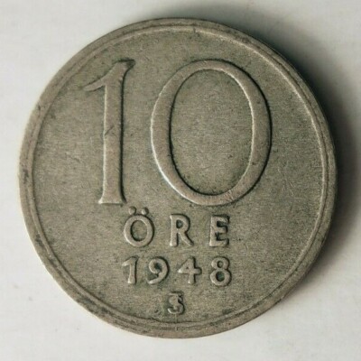 1948 SWEDEN 10 ORE - Great Collectible - FREE SHIPPING - Sweden Silver Bin A