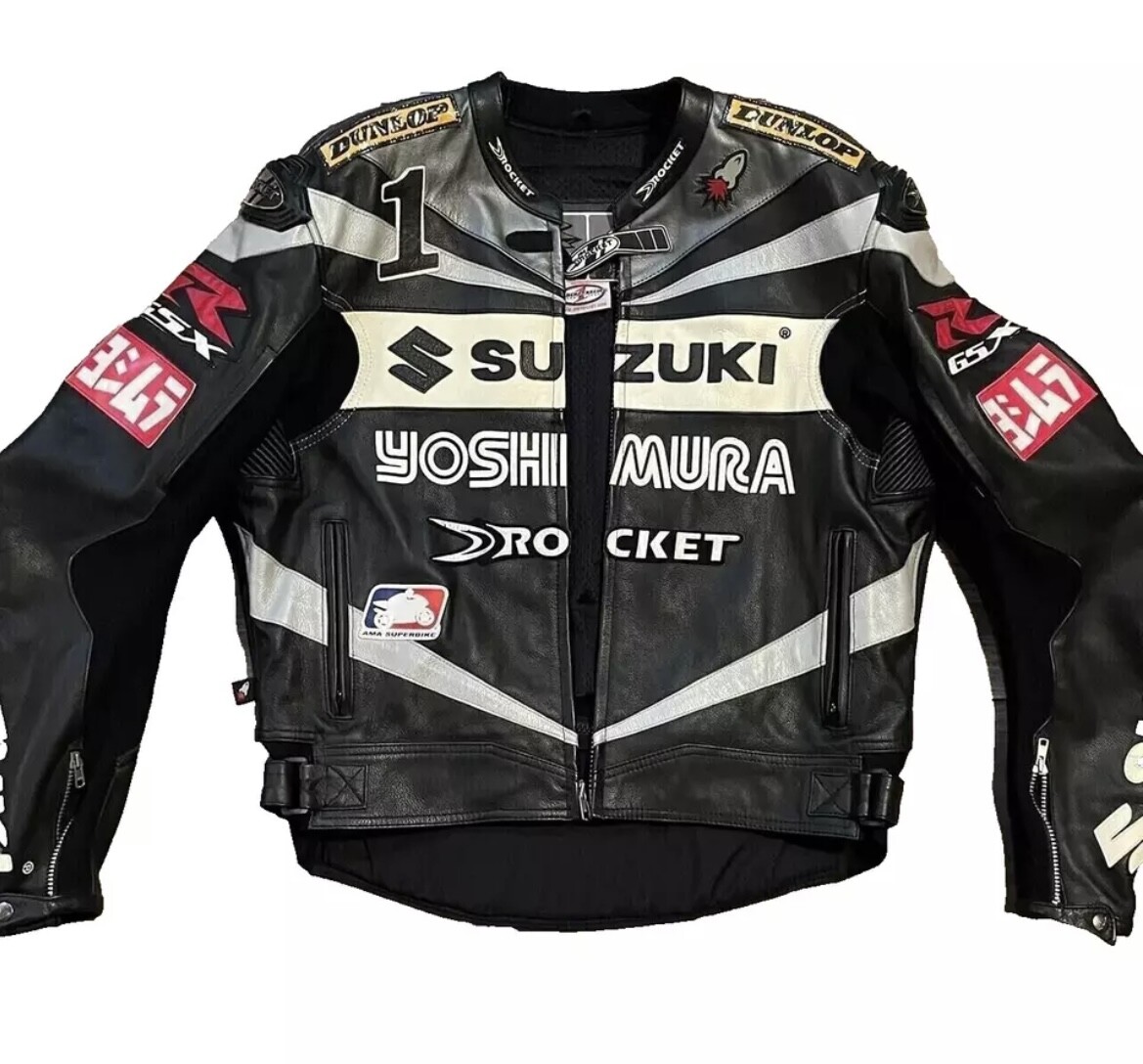 BLACK YOSHIMURA SUZUKI LEATHER RACING JACKET ARMOR PROTECTED BLACK YOSHIMURA SUZUKI LEATHER RACING JACKET ARMOR PROTECTED