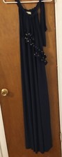 Michael Kors Maxi Dress Ruffle and Gold Grommets Navy Blue, Size M, EUC