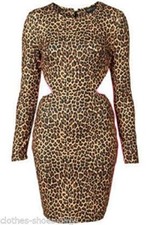 TOPSHOP sale LEOPARD PRINT CUT OUT BODYCON PARTY DRESS SIZE UK 14 16