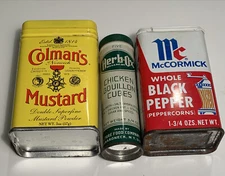 Vintage McCormick Whole Black Pepper Tin, Colman’s Mustard, Herb-Ox Bouillon
