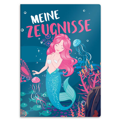 itenga Zeugnismappe DIN A4 Kunststoff Sichtbuch MEERJUNGFRAU mit Prospekthüllen