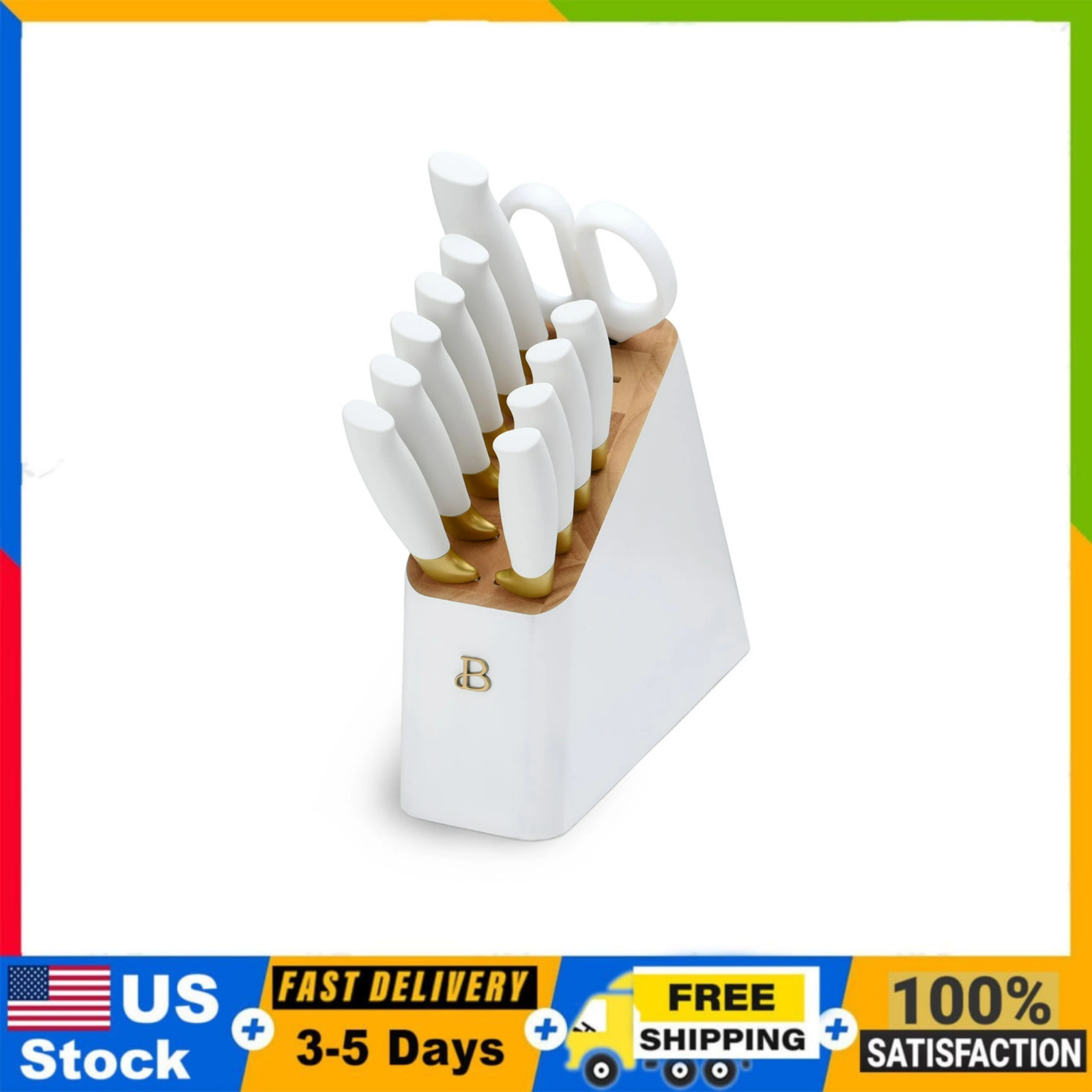 Beautiful 12 Piece Knife Block Set w/ Soft Ergonomic Handles by Drew Barrymore