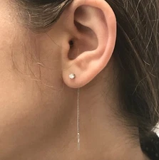 0.30ct Diamond Chain Threader Drop Earrings Station Dangle 14k Gold G/ VS2 W Y R