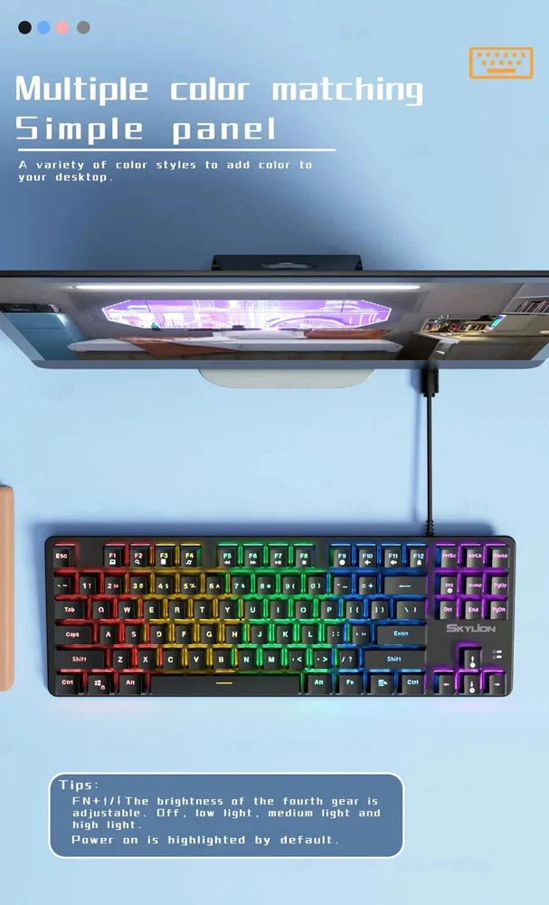 Wired Mechanical Keyboard with Lighting for Gaming Office Windows iOS Systems