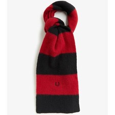 RED PERRY WOOL STRIPE SCARF, BLACK/RACING RED, C2146/M43, ONE SIZE.
