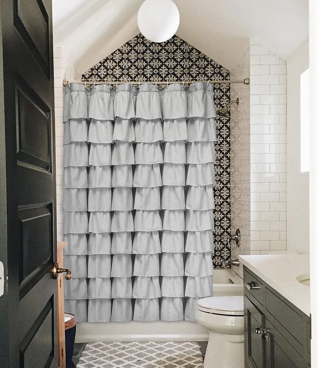 Grey Ruffle Shower Curtain