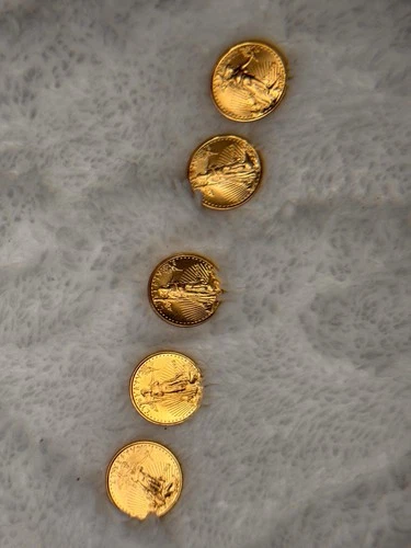 Lot of 5 1998 1/10 oz Gold Eagles 1/2 Ounce Fine Gold. NO RESERVE