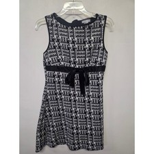 Aqua Blue Womens Medium Black White Houndstooth Sleeveless Bow Accent Mini Dress