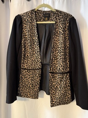 IMAN Women s Leopard Animal Print Lightweight Long Open Front Jacket L (A120)