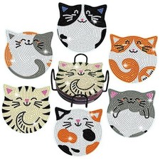 Diamond Painting Coasters Kits, 6 Pcs Cat Diamond Art Coasters Cat Coasters