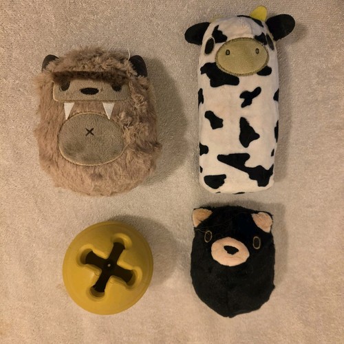 (4) Bark Box Medium Large Dog Super Chewer Toy Lot Cow Vampire Bear Jingle Bell