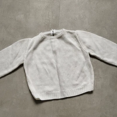 PULL MANCHE LONGUE ENFANT LAINE TRICOT MAIN COL ROND 12/18 mois blanc - Photo 1/4