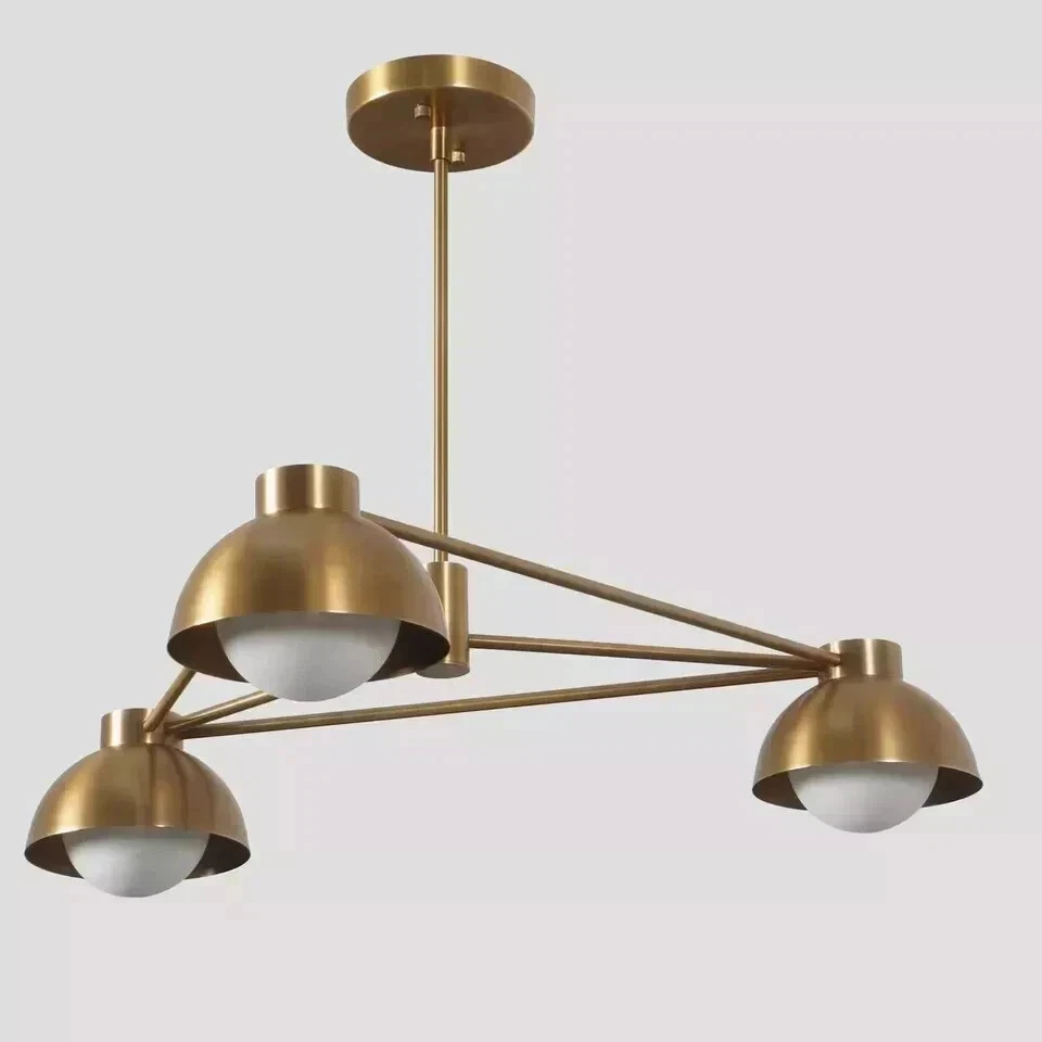 Lámpara de araña Sputnik de latón crudo de mediados de siglo para comedor sala vidrio antiguo Foto 3 de 4