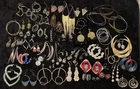 53 Pair Earrings Lot Costume Jewelry Vtg Retro Pierced Dangles Studs Gold Tone