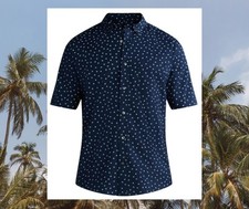 George Men's size L 42-44 Short Sleeve Button-Up Poplin Shirt Blue Geo NEW