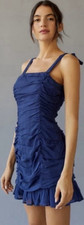 MINKPINK “Little Darling” Ruched Ruffle Mini Dress In Navy