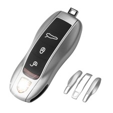 QBUC for Porsche Key Fob Cover,3-Piece Painted Universal, A:Silver Gray